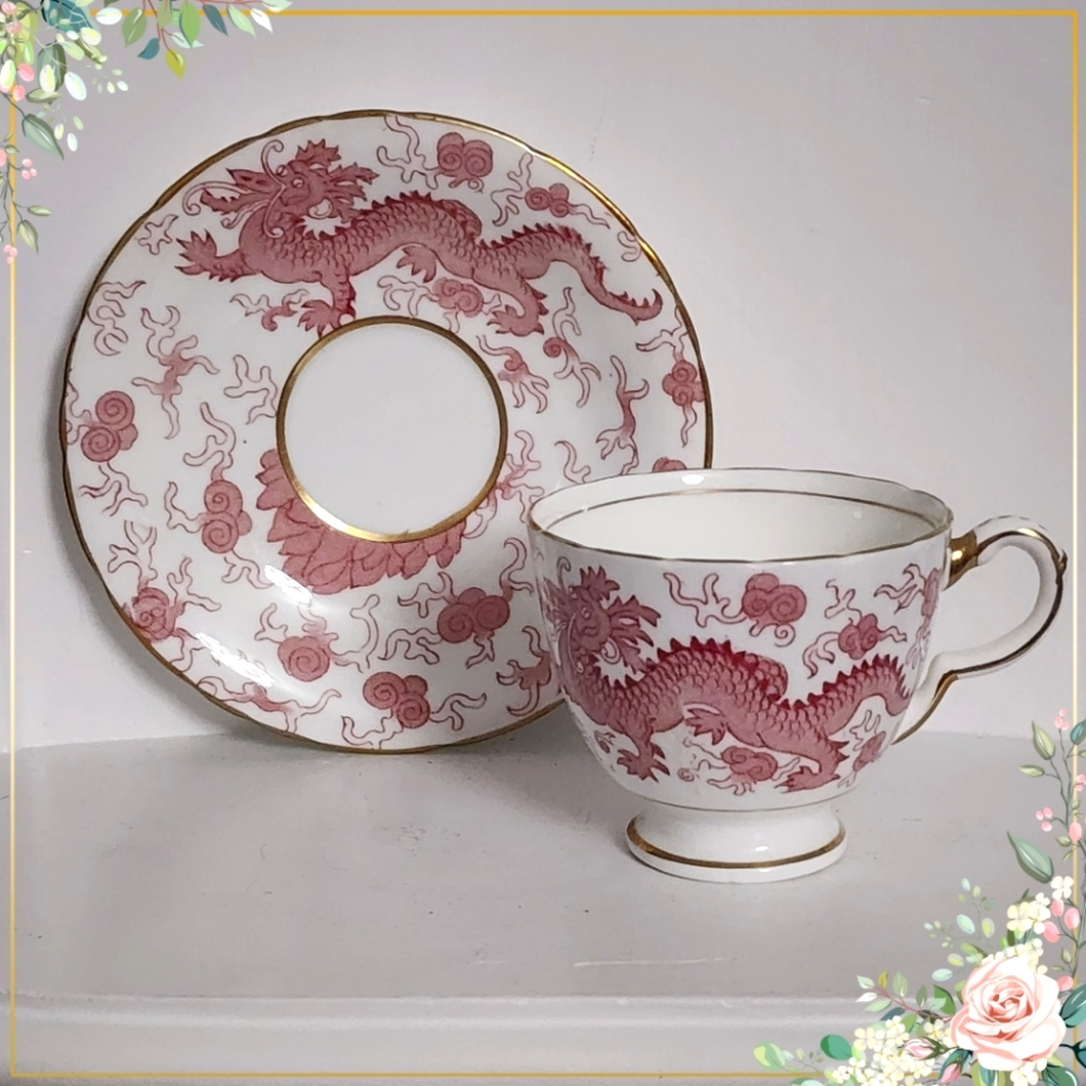 Vintage DELPHINE China England Teacup and Saucer Bone China Single Dainty Retro